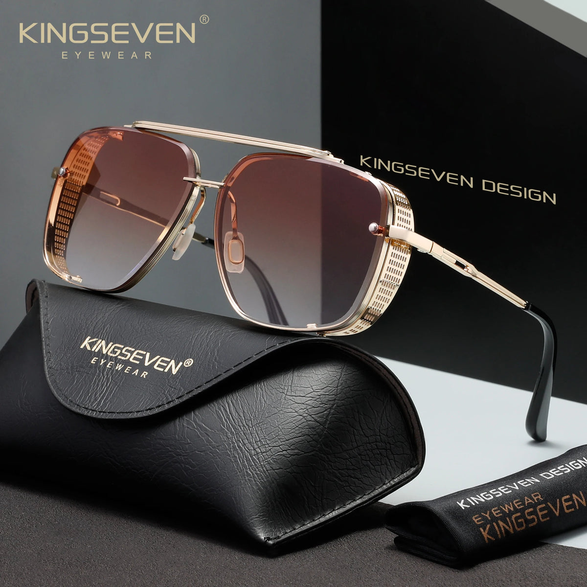KINGSEVEN Luxury Polarized Driving Sunglasses – UV400 Gradient Lens, Rectangle Frame