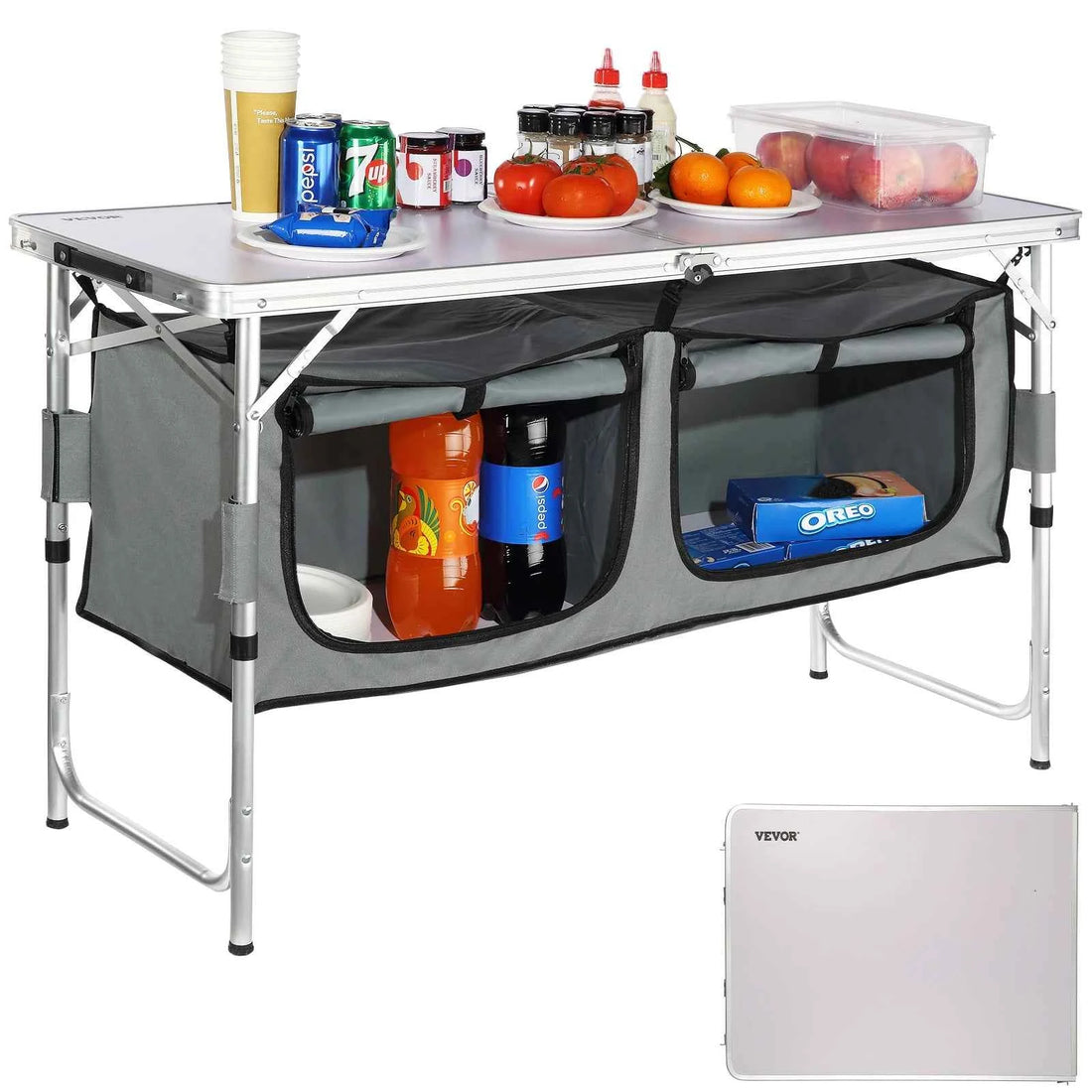 Folding Camping Kitchen Table – 3 Adjustable Heights | MDF Top 47.2" | Aluminum Frame | Quick Setup | No Tools