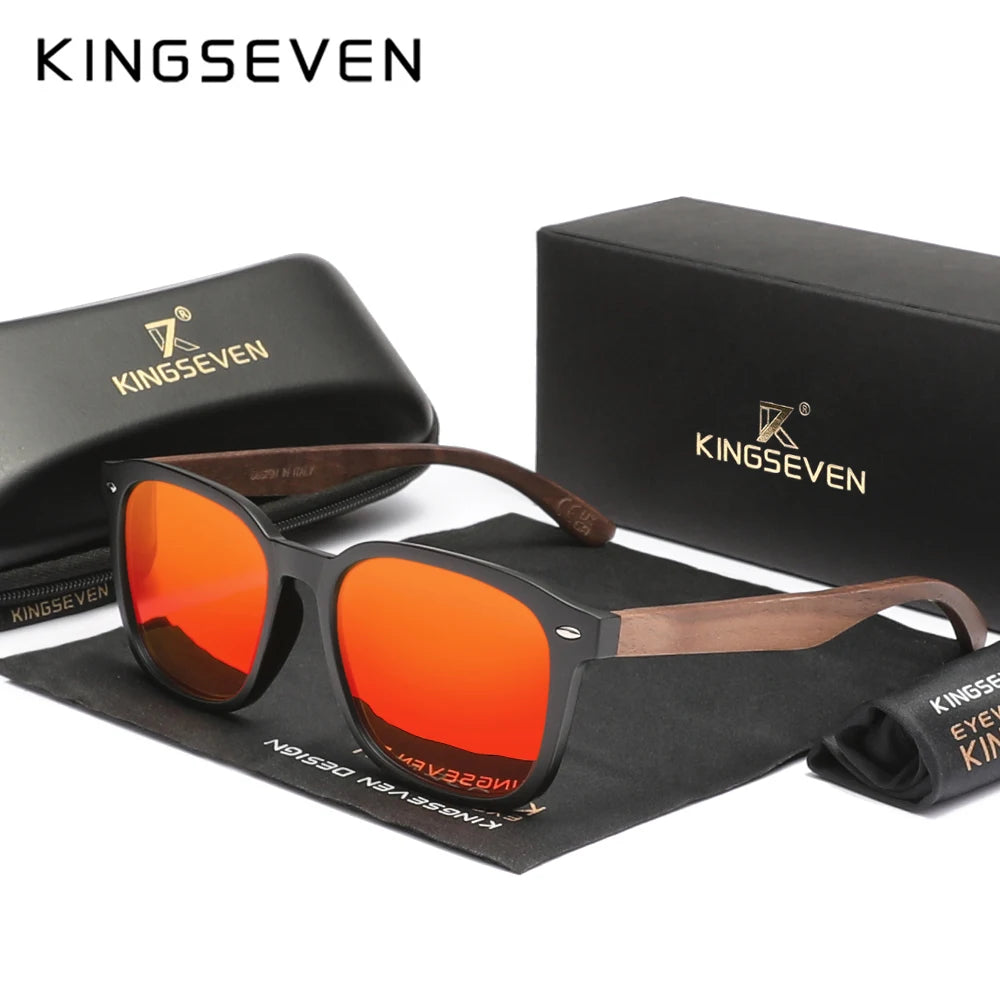 KINGSEVEN W5521 Black Walnut Wood Polarized Sunglasses – Handmade, UV400, Men’s