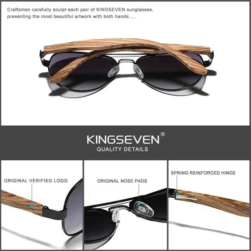 Genuine KINGSEVEN Pilot Sunglasses For Men UV400 Polarized Wood Women Sun Glasses Fishing Driving Glasses