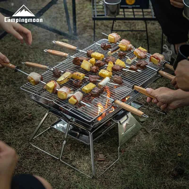 CAMPINGMOON Folding Stainless Steel BBQ Grill – Portable Camping &amp; Picnic Barbecue