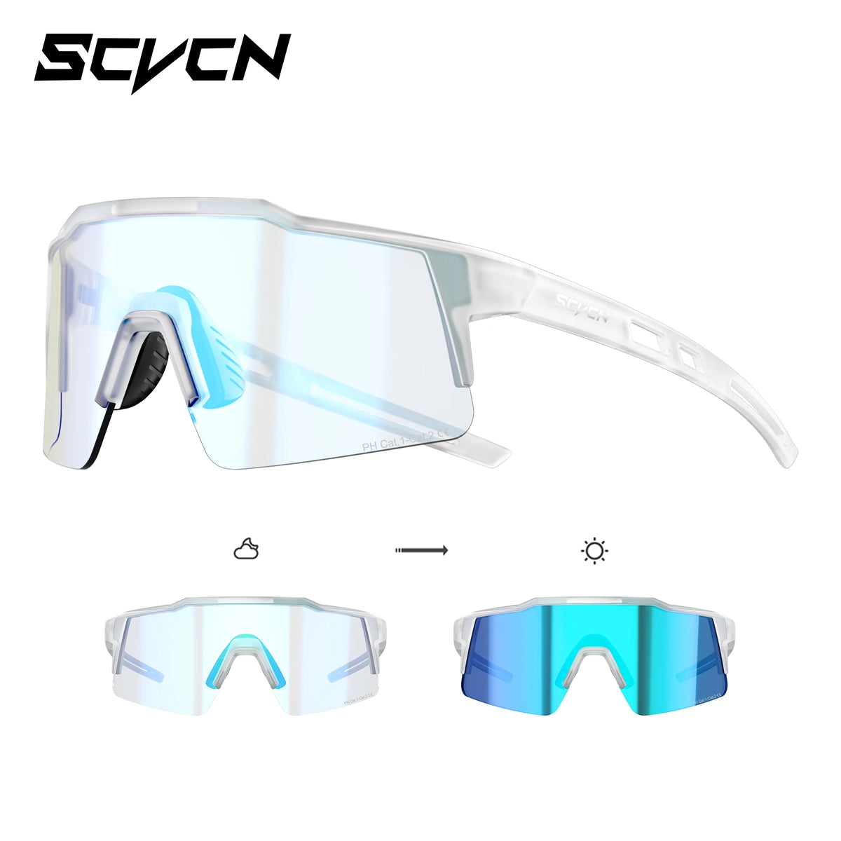 Photochromic Sports Sunglasses – Cycling, Hiking, MTB &amp; Driving | UV Protection | Unisex | 12 Lens Options