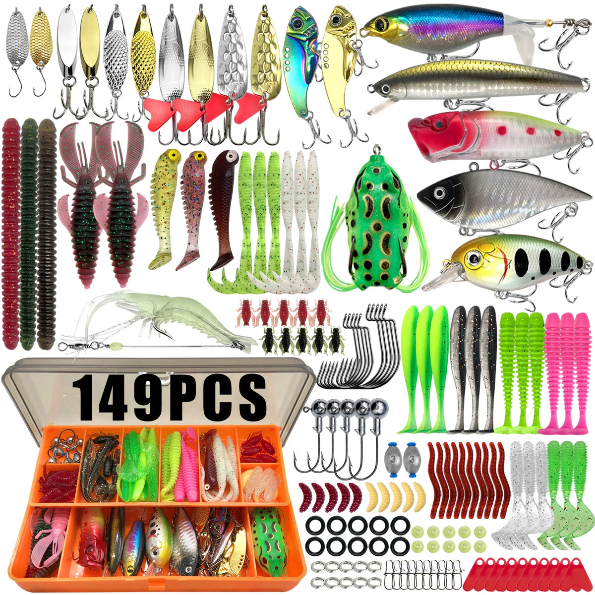 Complete Fishing Lure Kit with Tackle Box – 86 / 88 / 136 / 149 / 366pcs for Trout, Pike &amp; Bass