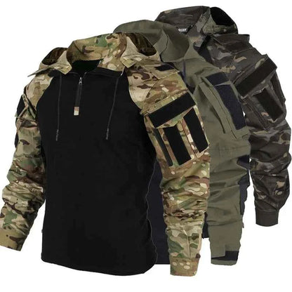 Tactical Combat Shirts Men Long Sleeve Breathable T-shirt Camo Hooded Quick-dry CS Paintball T-Shirt Tops Wear-resisting