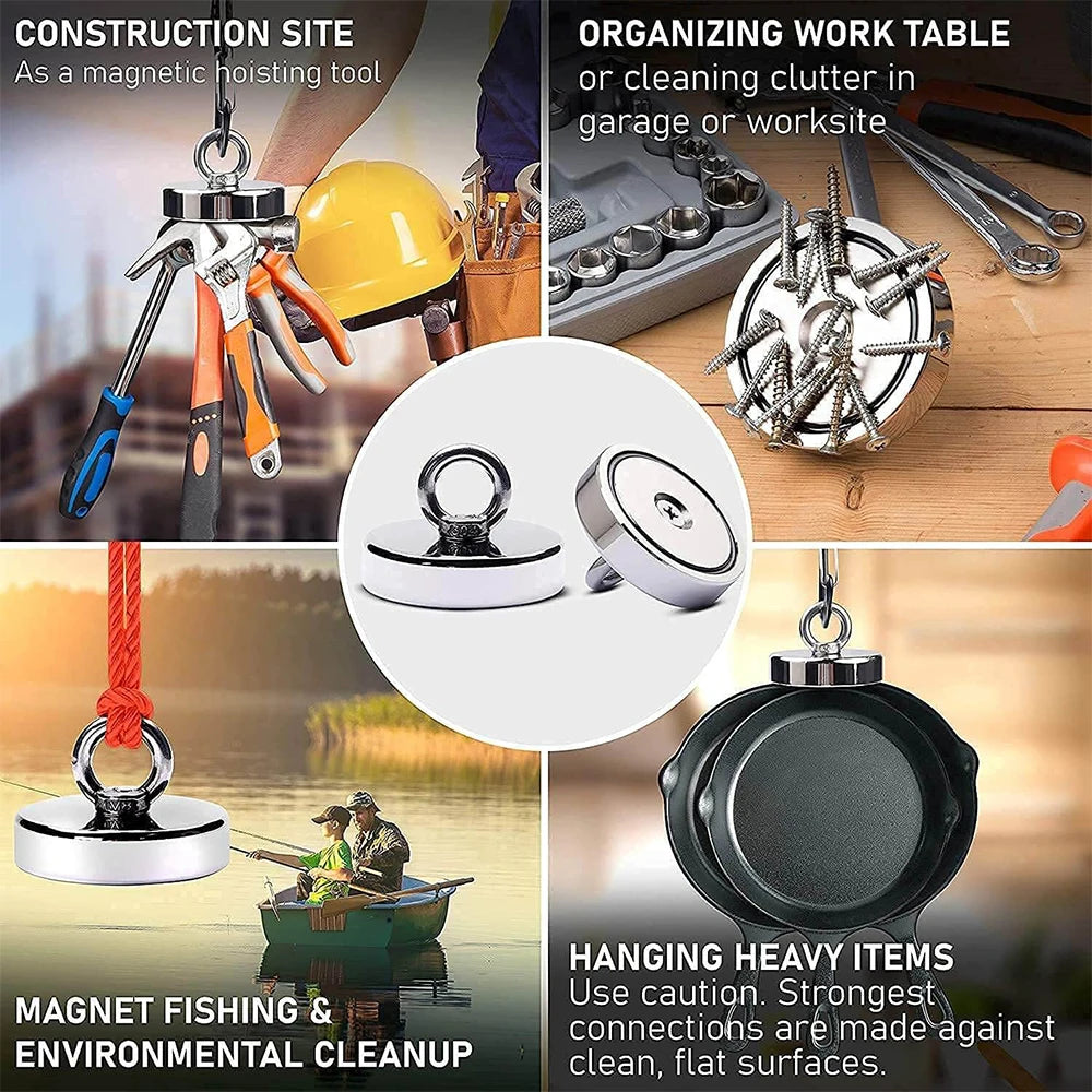 N52 Neodymium Fishing Magnet – Super Strong Rare Earth Magnet with Countersunk Hole &amp; Eyebolt for Magnet Fishing &amp; Salvage