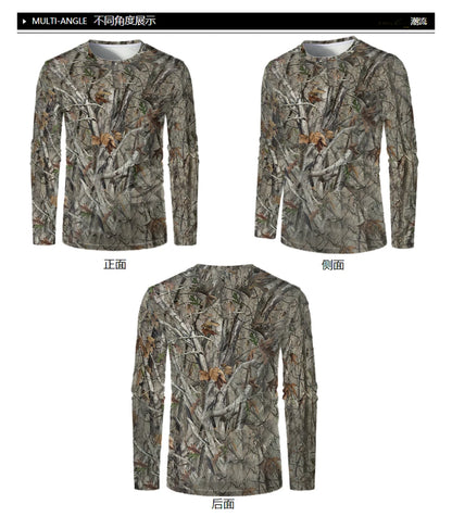 Camouflage Hunting Long Sleeve Men T-shirt Outdoor Sports Tactical Training Clothes Tee Hiking Fishing Camping Quick Drying Tops