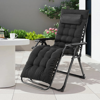 Zero Gravity Recliner Chair – Folding Outdoor Lounge Chair with Cushion, Cup Holder &amp; Headrest