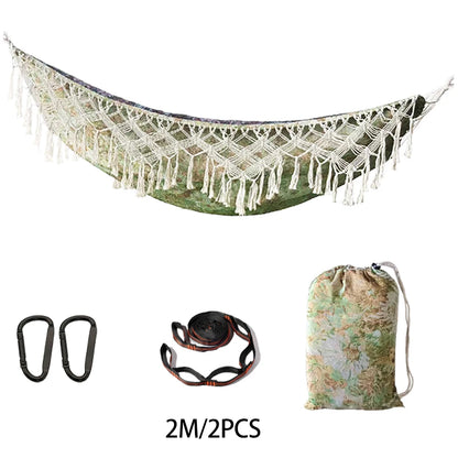 Bohemian Fringed Hammock – Single &amp; Double Person for Outdoor Garden &amp; Camping