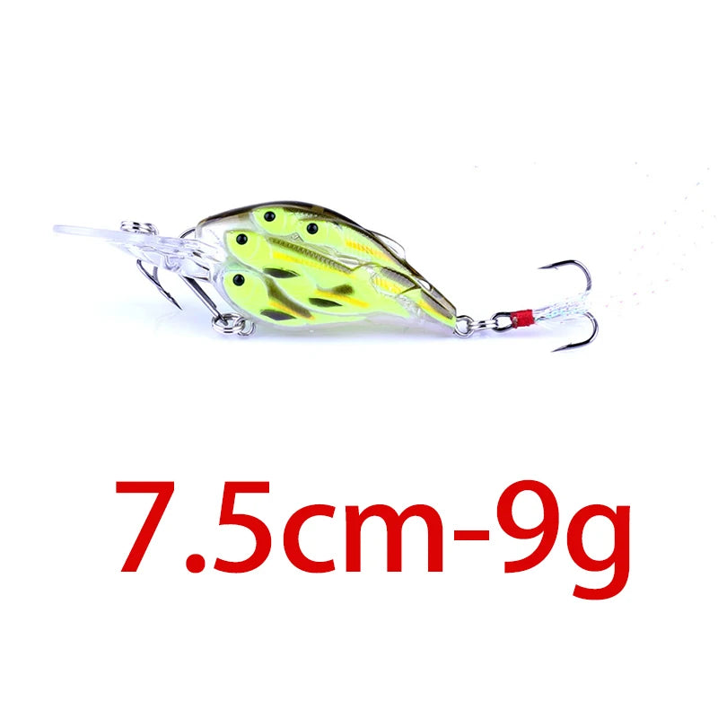 75mm 9g Floating Crankbait Fishing Lure – Swimbait Wobbler with Rattle &amp; 3D Eyes
