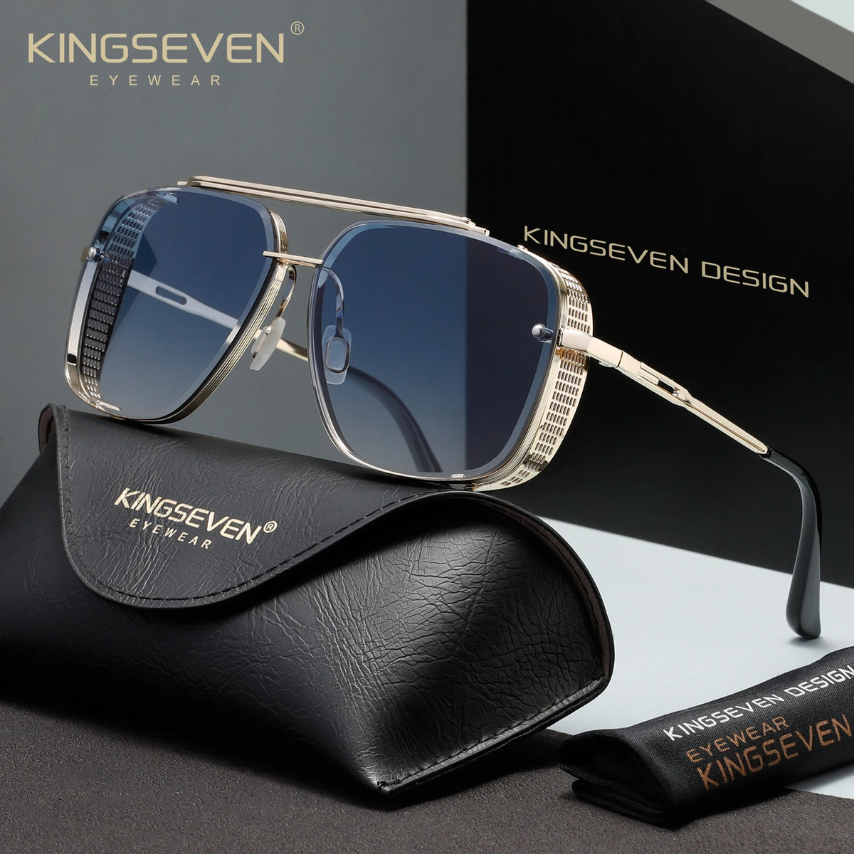 KINGSEVEN Luxury Polarized Driving Sunglasses – UV400 Gradient Lens, Rectangle Frame