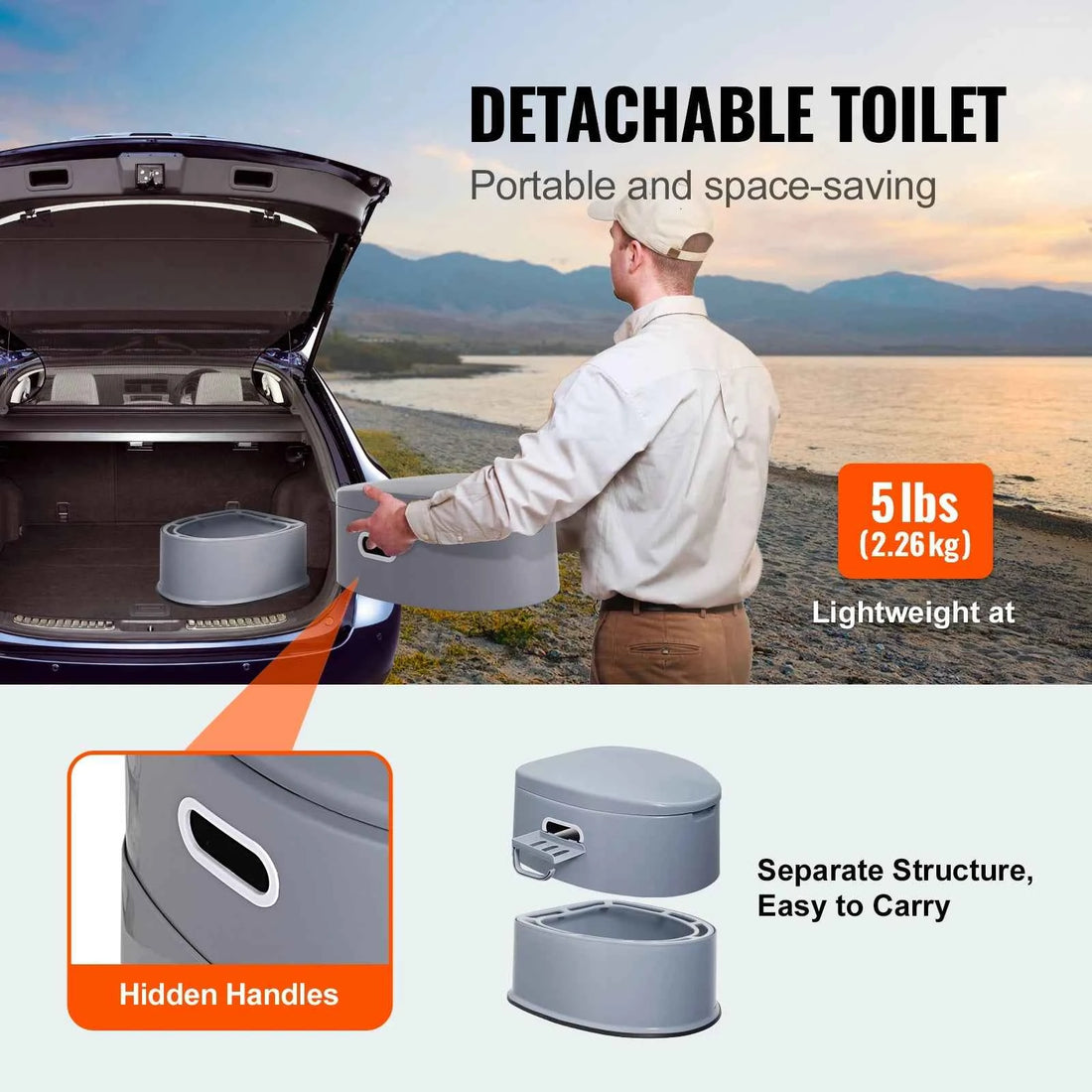 Portable Camping Toilet with Detachable 5L Inner Bucket – 300lb Capacity Porta Potty for Outdoor &amp; Travel