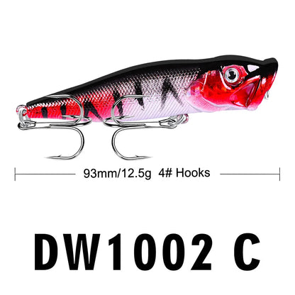 Popper Lure Topwater Fishing Bait – 93mm/12.5g Hard Bait Artificial Wobbler Plastic Fishing Tackle