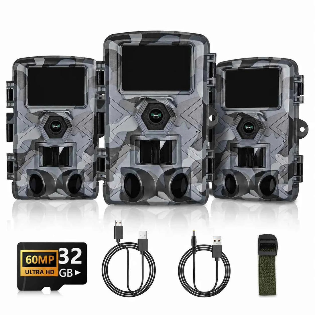 Fargarloo 60MP WiFi Trail Camera 3-Pack – 1296P HD, App Control, IP66, 32GB Each
