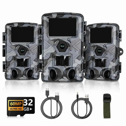 Fargarloo 60MP WiFi Trail Camera 3-Pack – 1296P HD, App Control, IP66, 32GB Each