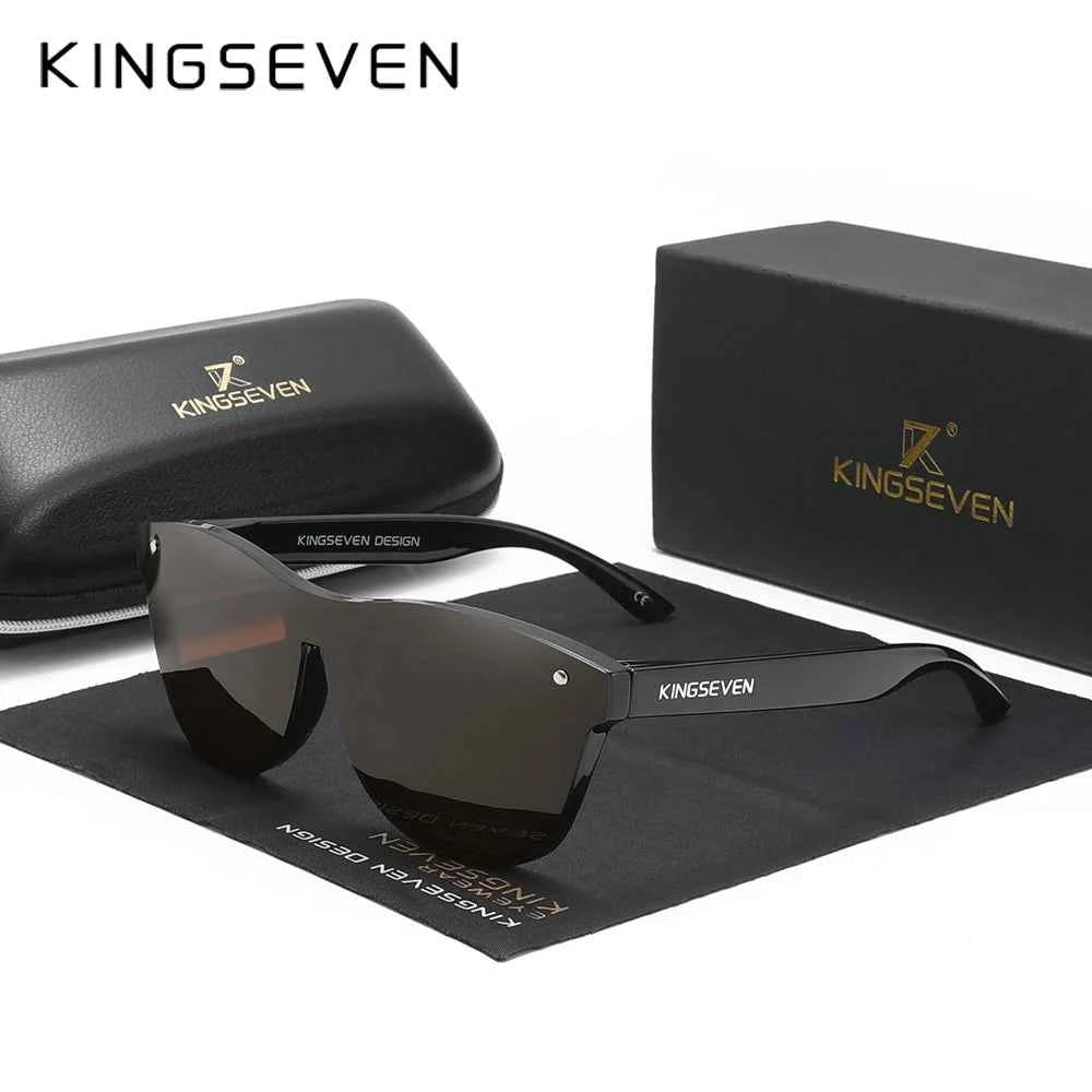 KINGSEVEN Oversized Rimless Polarized Sunglasses – UV400 Mirror Lens, Retro Style