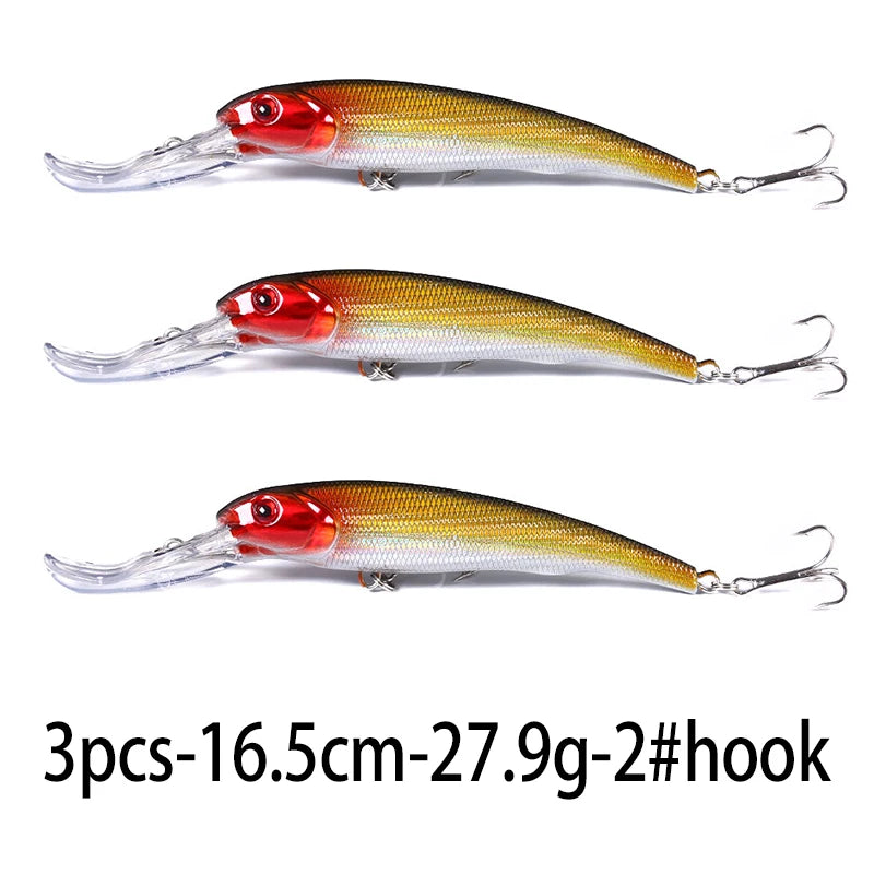 165mm 28g Deep Diving Minnow Fishing Lure – Hard Bait Wobbler for Bass, Pike &amp; Sea Fishing