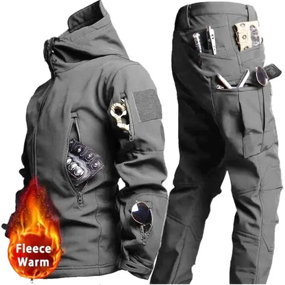 AUKUPKEE Shark Skin Soft Shell Tactical Suit – Fleece-Lined Windproof Jacket &amp; Pants Set