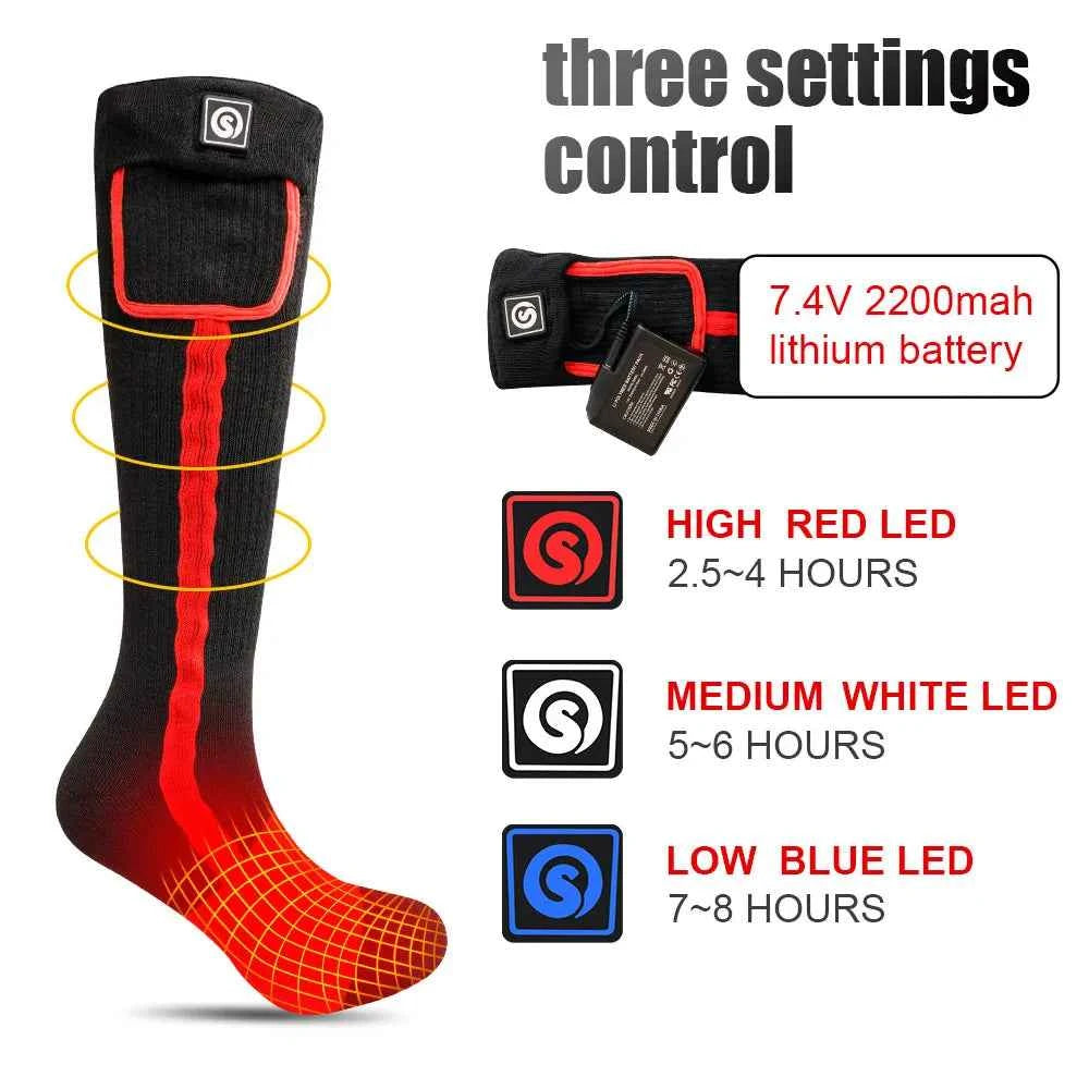 Savior Heat SS04R Heated Socks – Far-Infrared Electric Thermal, 3-Heat Settings, 7.4V Rechargeable, Unisex S–XL