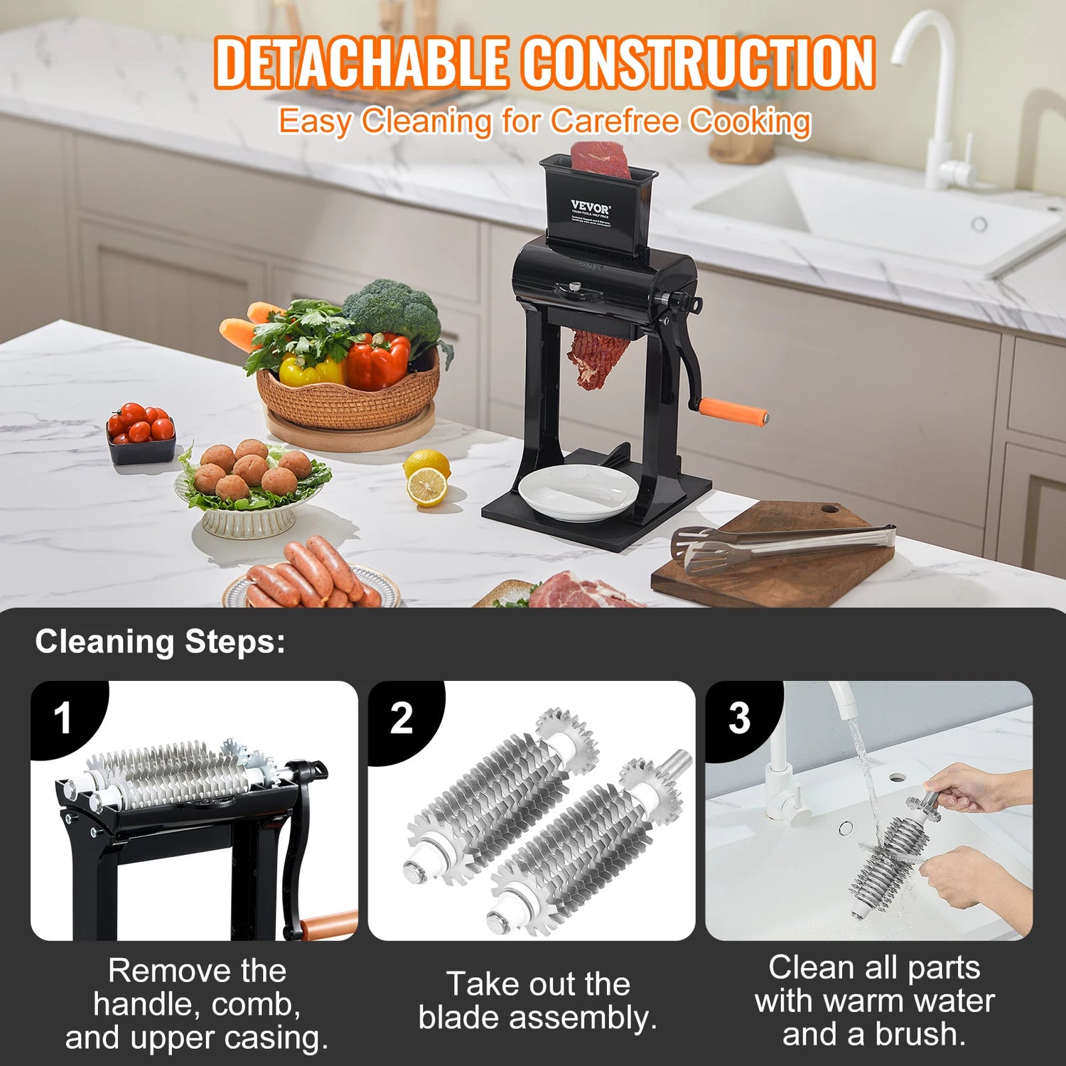Heavy-Duty Manual Meat Tenderizer Machine – 31 Blades, 420 Stainless Steel, Detachable