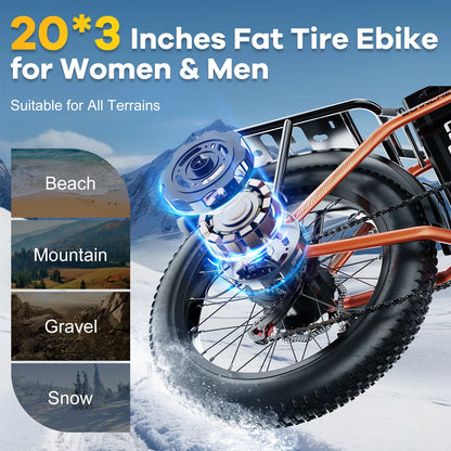 1000W Folding Electric Bike, 48V 20AH Large Removable Battery E Bike, 30+MPH, 80 Miles Max Range, 20" Fat Tire Electric Bike for