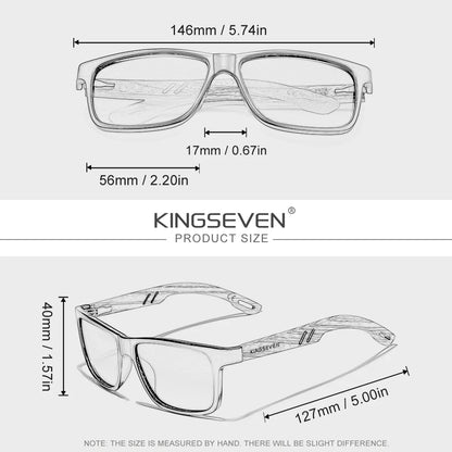 KINGSEVEN Z5508 Zebra Wood Polarized Rectangle Sunglasses – Mirror UV400, Red Lens, Unisex