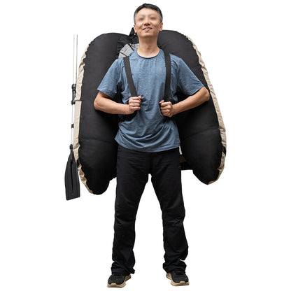 Outdoor Inflatable Fishing Boat Khaki Portable Fishing Raft 286.6LBS Load 90-180° Adjustable Backrest for Ocean/River Fishing