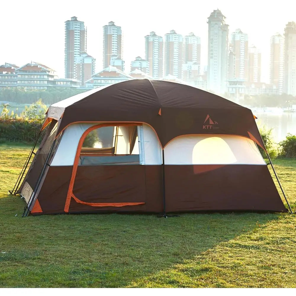 Spacious 6-14 Person Family Cabin Tent with 3 Doors &amp; 3 Mesh Windows for Waterproof Outdoor Adventures