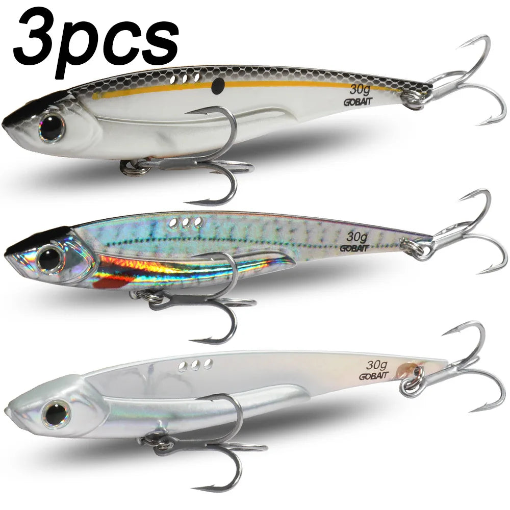 GOBAIT Metal VIB Fishing Lure Kit – 20g, 25g &amp; 30g | Holographic Laser Skin | Treble Hook | Sea, Pike &amp; Bass
