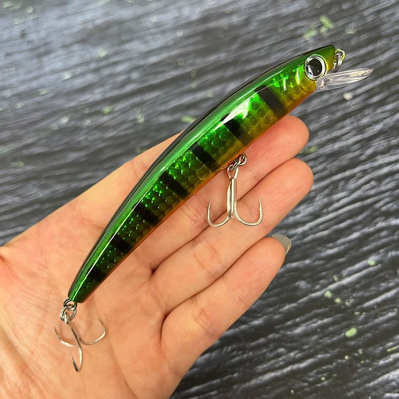 110mm Floating Slim Minnow Lure – 3D Prism Wobbler Jerkbait for Bass, Trout &amp; Sea Fishing