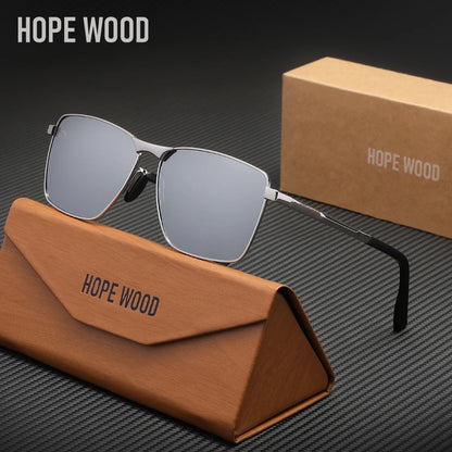 HOPE WOOD 7601 Polarized Rectangle Sunglasses – Alloy Frame, UV400, Unisex