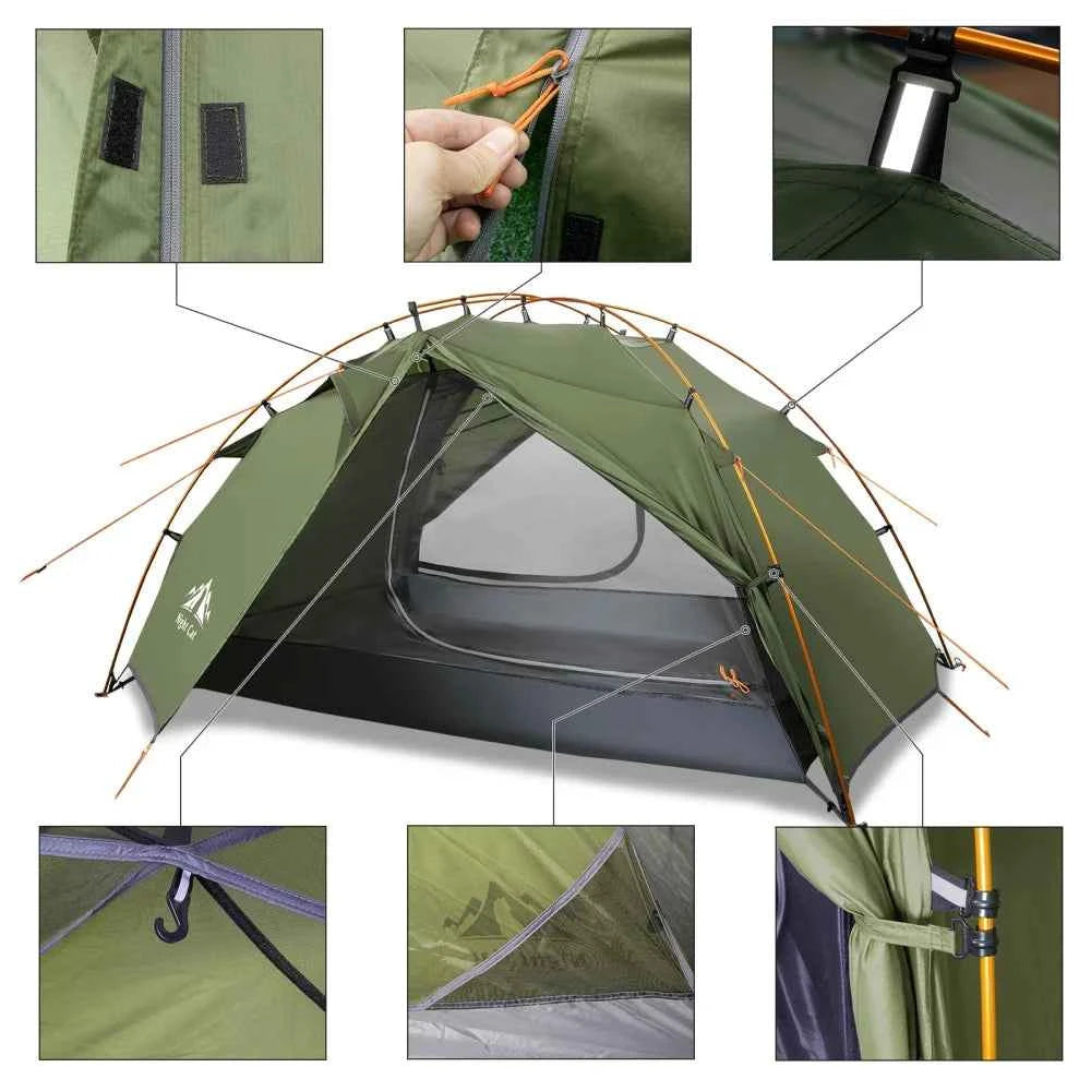 Night Cat Backpacking Tent 2 Person Lightweight Camping Tent with Foldable Pole, Lightweight Fast Setup Double Layers Waterproof Ultralight Tent Compact 7x4.4ft - Two Doors