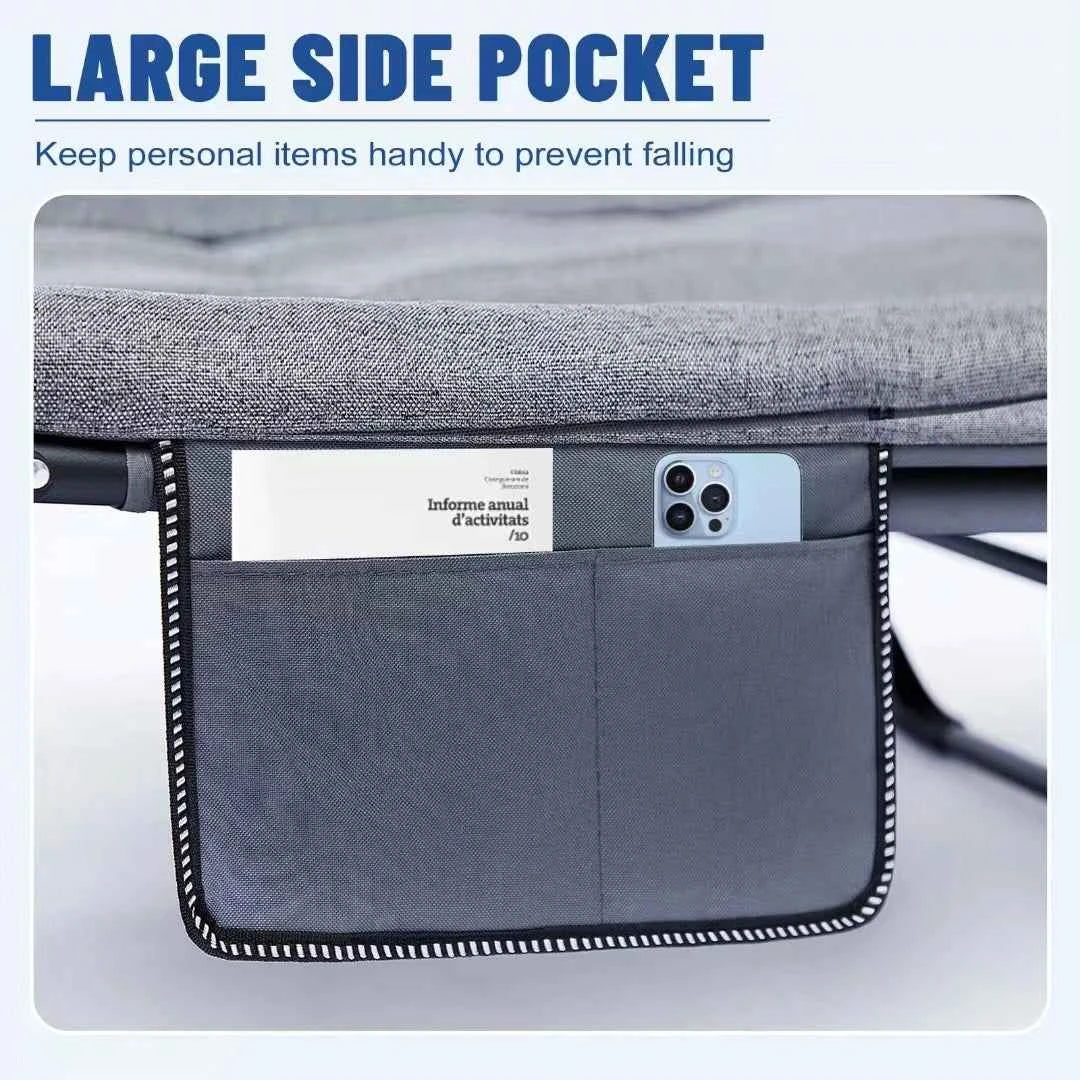 Portable Adjustable Folding Lounge Chair – Space-Saving Design with Side Pocket for Bedroom, Office, and Outdoor Camping