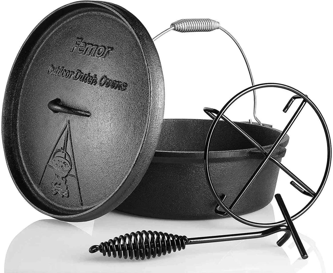 Cast Iron Dutch Oven 5.84L – Outdoor & Oven Use | Lid Lifter & Stand Included | LFGB Certified | Serves 4–6