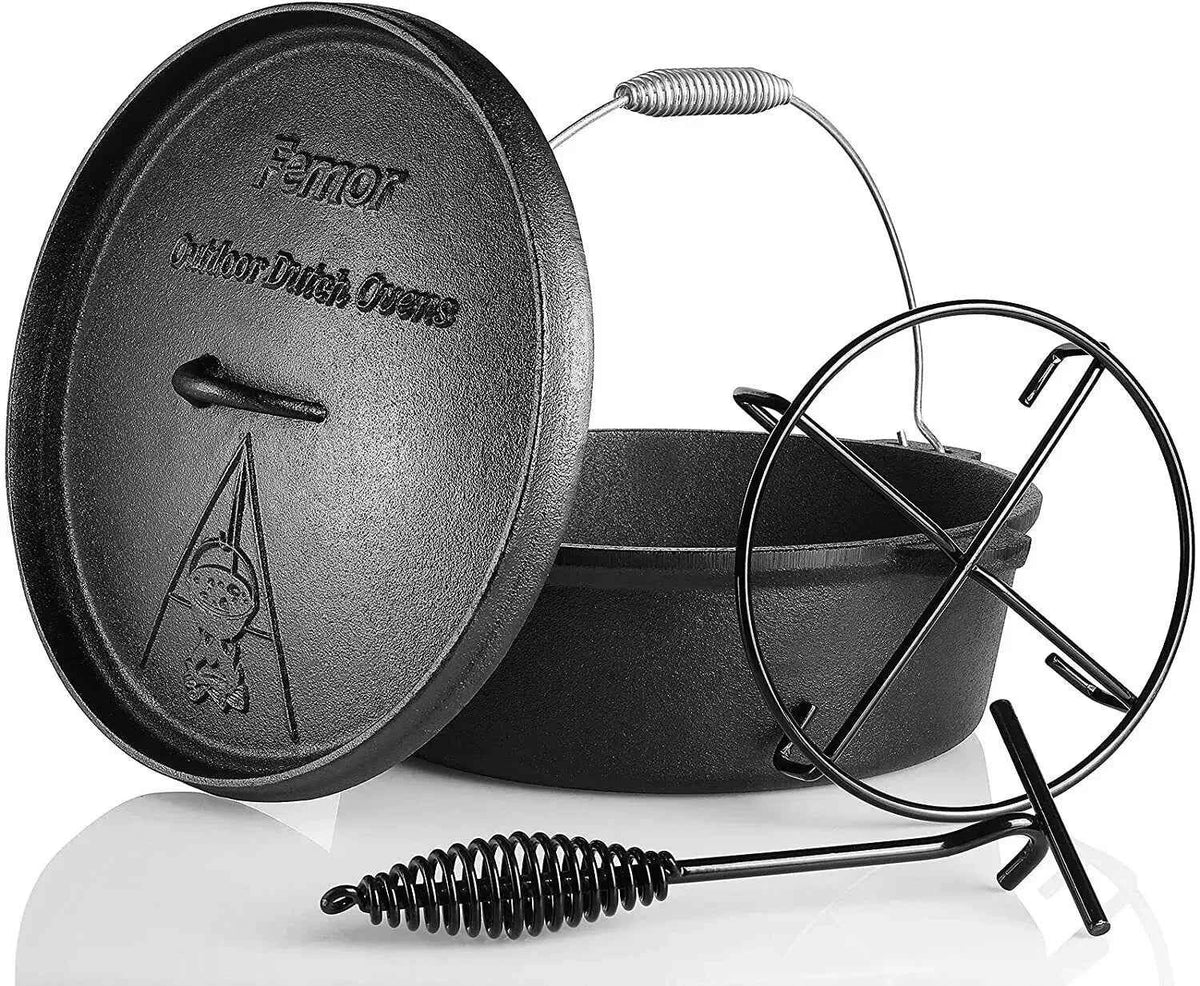 Cast Iron Dutch Oven 5.84L – Outdoor &amp; Oven Use | Lid Lifter &amp; Stand Included | LFGB Certified | Serves 4–6