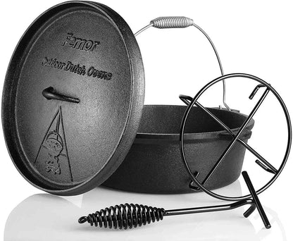 Cast Iron Dutch Oven 5.84L – Outdoor &amp; Oven Use | Lid Lifter &amp; Stand Included | LFGB Certified | Serves 4–6