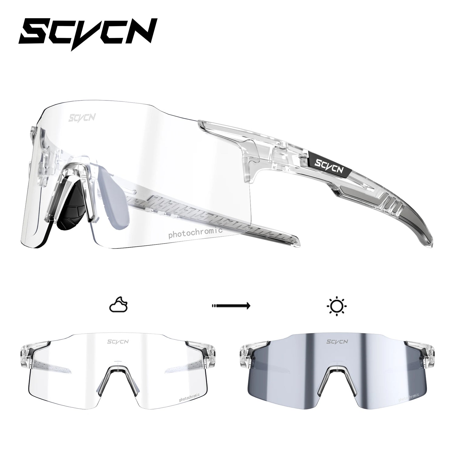 SCVCN Photochromic Cycling Glasses Sunglasses Outdoor Cycling Road Mountain Bike Glasses Men and Women Casual Hiking Windproof