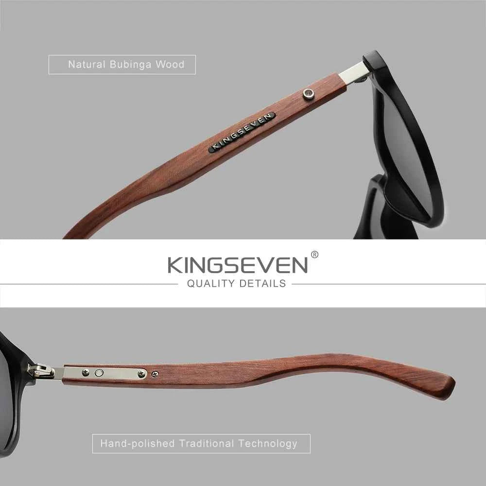 KINGSEVEN Retro Wood Frame Polarized Sunglasses – UV400 Unisex Driving Shades