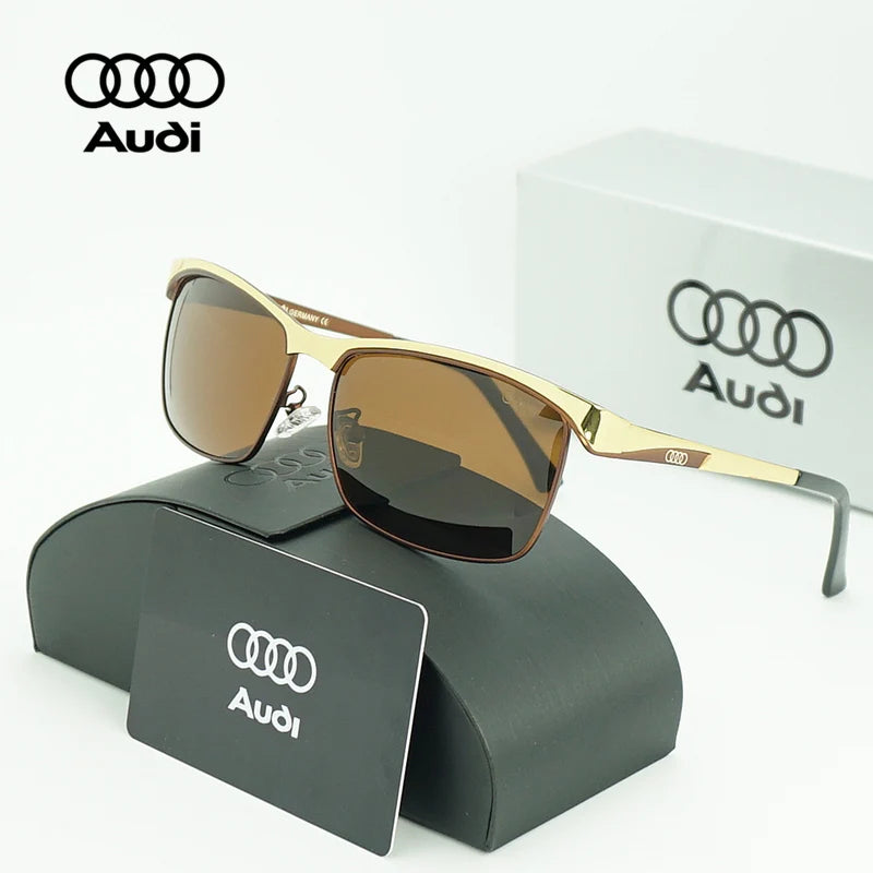 Audi Polarized Driving Sunglasses – UV400 Anti-Glare Alloy Frame | Rectangle Pilot Style