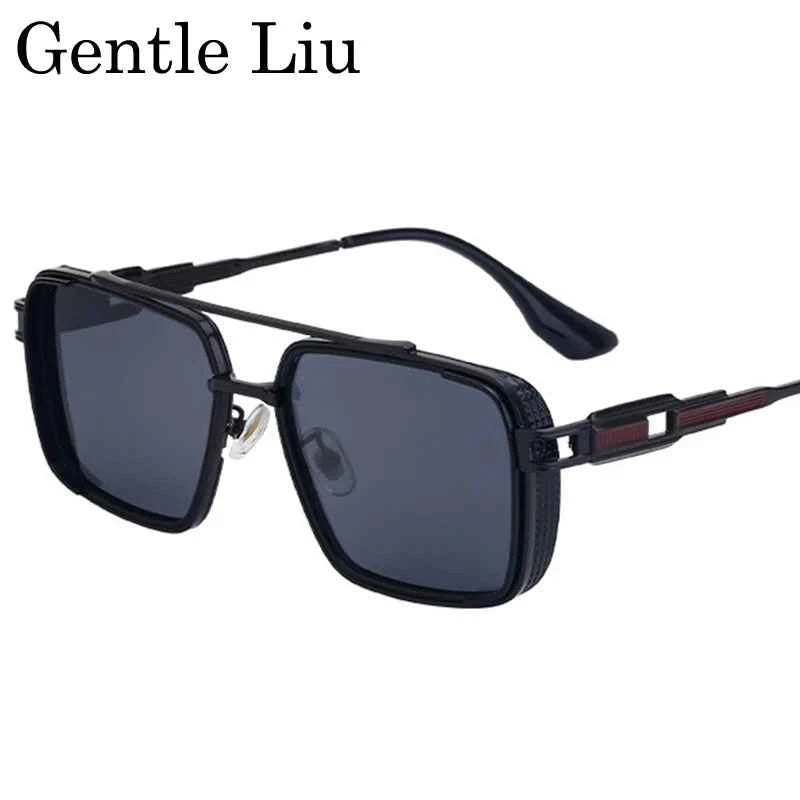 GENTLE LIU WF-5G44 Steampunk Double Beam Square Sunglasses – Alloy Frame, UV400