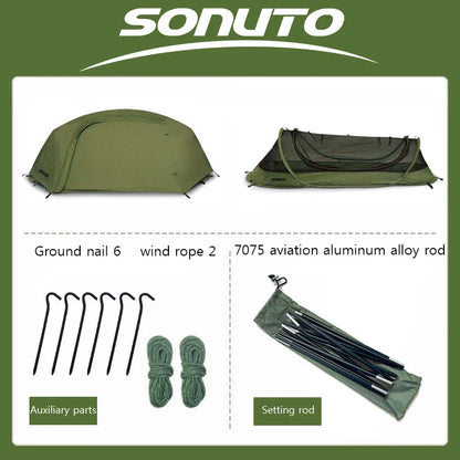 Sonuto 1-Person Camping Tent – Waterproof, Windproof, 4-Season with Aluminum Poles