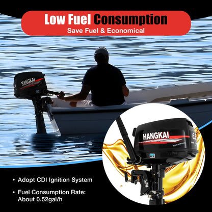 4-Stroke 6.5HP Outboard Motor 123CC, Gasoline Engine with with CDI Ignition &amp; Water-cooling System for Inflatable Fishing Boat