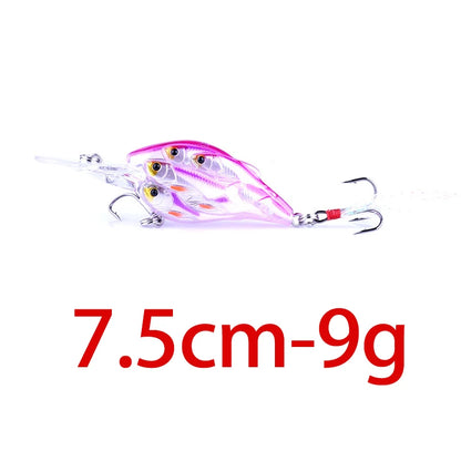 75mm 9g Floating Crankbait Fishing Lure – Swimbait Wobbler with Rattle &amp; 3D Eyes