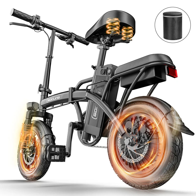 14" Folding Commuter eBike – 500W Motor, Removable Battery, Dual Disc Brake, Up to 19.9 MPH