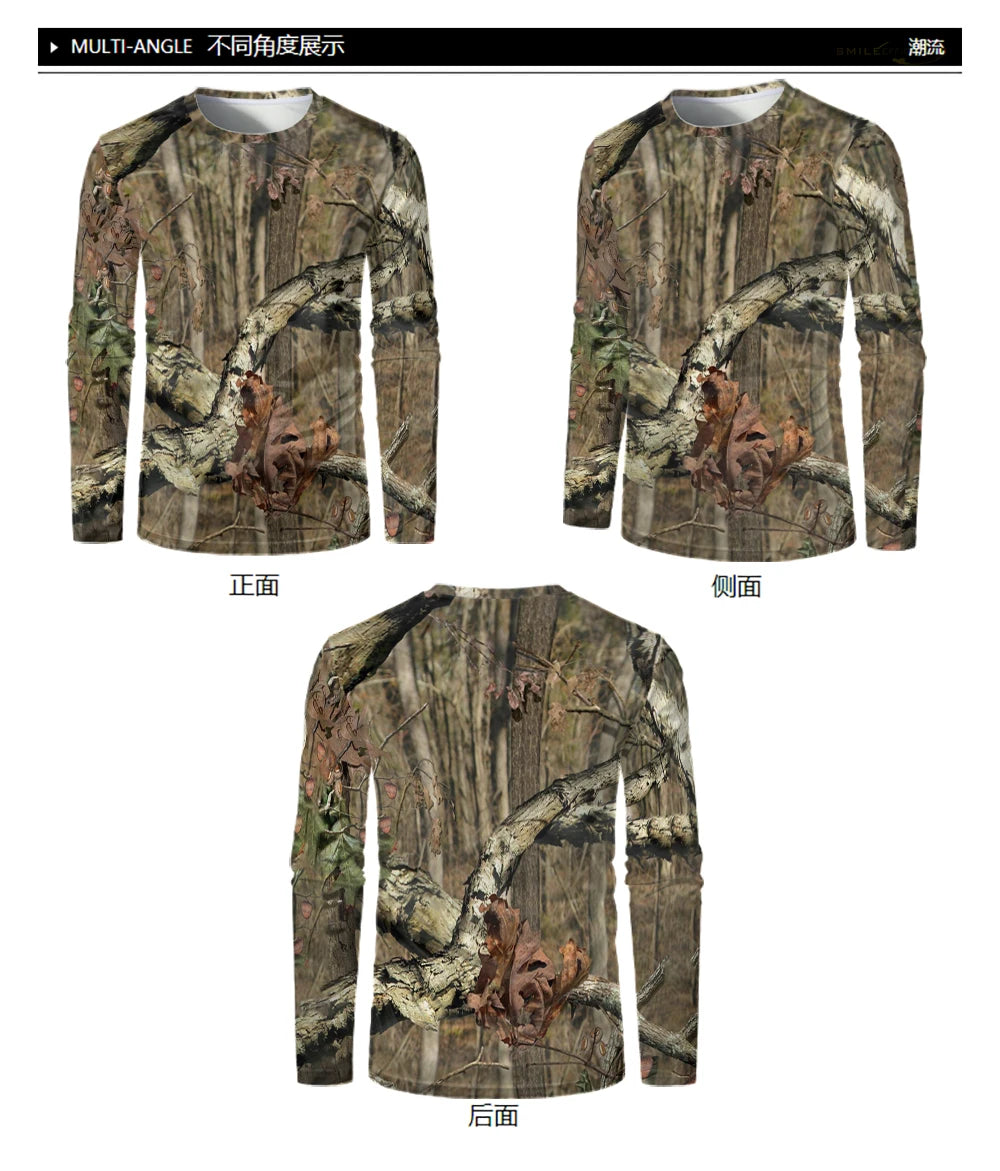 Camouflage Hunting Long Sleeve Men T-shirt Outdoor Sports Tactical Training Clothes Tee Hiking Fishing Camping Quick Drying Tops