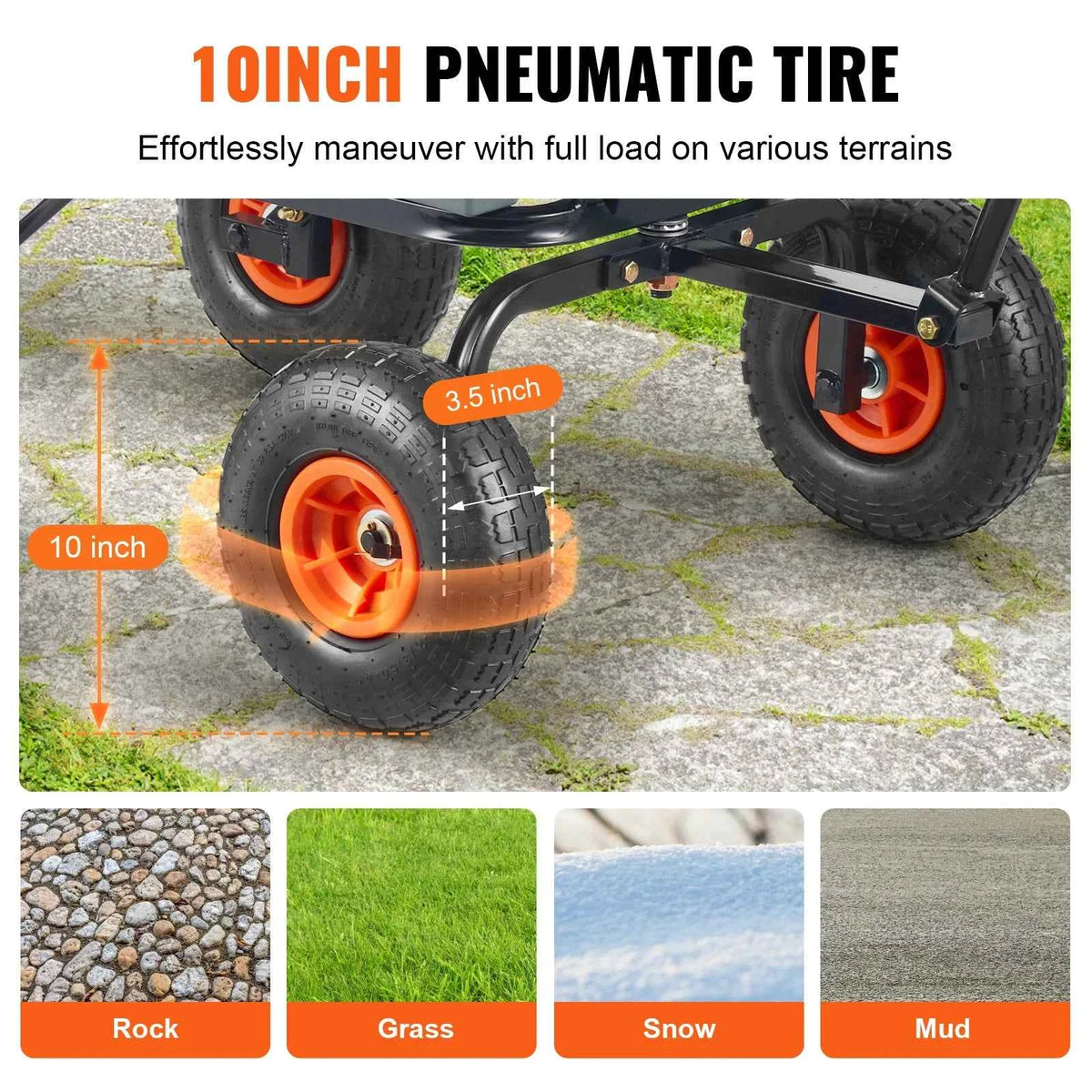 SucceBuy Heavy-Duty Garden Dump Cart – Poly Dump Wagon, 10" Wheels, 2-in-1 Handle, 600 or 1500 lbs Capacity