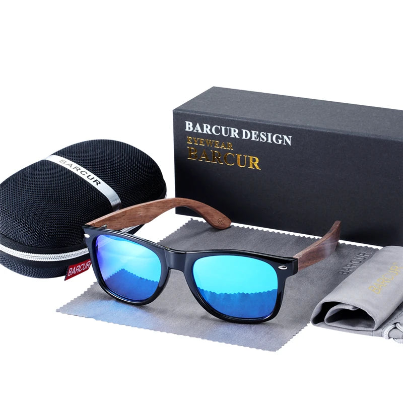 BARCUR Black Walnut Wood Polarized Sunglasses – UV400 Protection