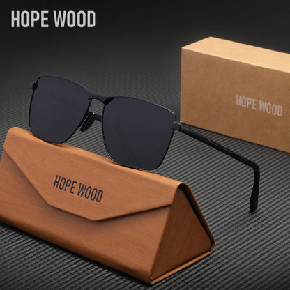 HOPE WOOD 7601 Polarized Rectangle Sunglasses – Alloy Frame, UV400, Unisex