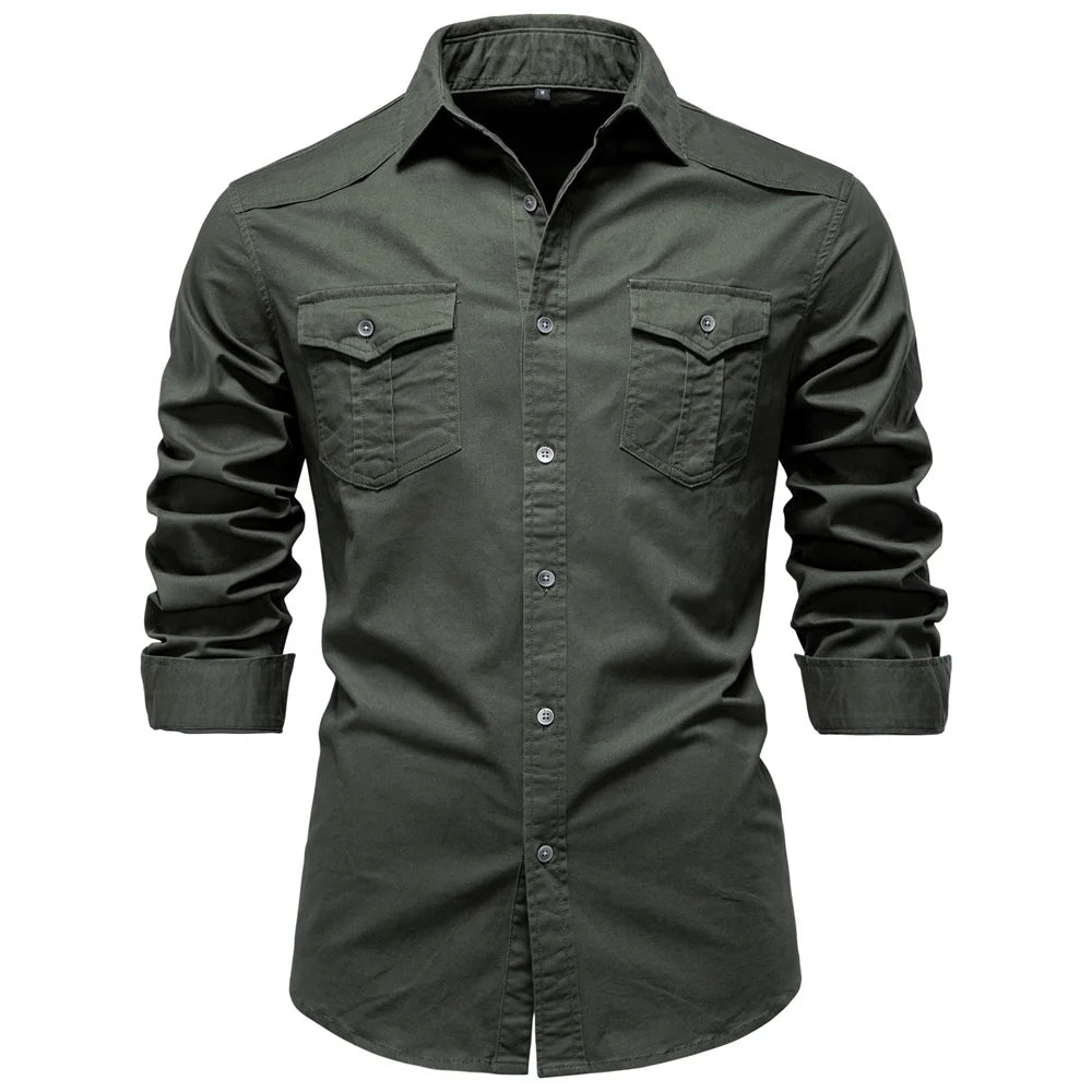AIOPESON 2025 Business Cotton Pocket Shirt Men Long Sleeve Quality Casual Shirts for Men Casual Slim Fit Solid Color Men Shirts
