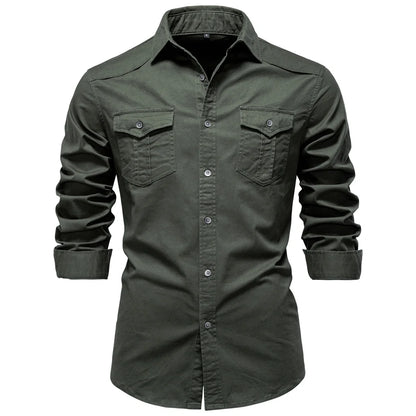 AIOPESON 2025 Business Cotton Pocket Shirt Men Long Sleeve Quality Casual Shirts for Men Casual Slim Fit Solid Color Men Shirts
