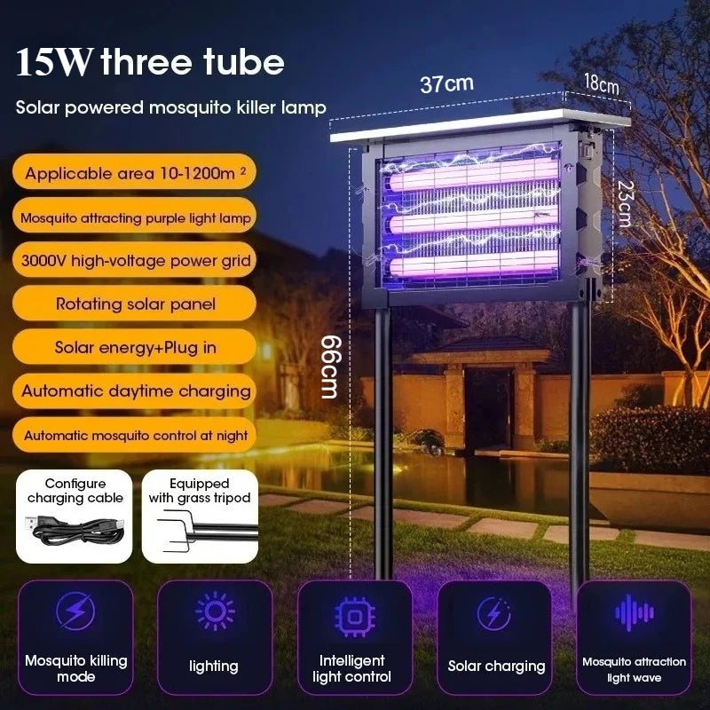 JOYINLED Powerful 15/40W Solar Mosquito Killer Lamp &amp; Outdoor Garden Light, Waterproof Electric Insect Trap with UV Attractant